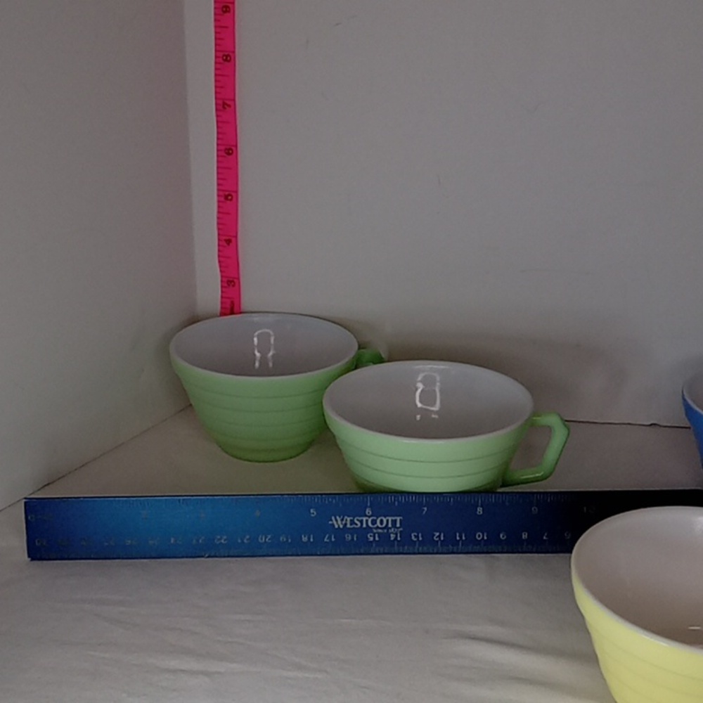 MCM Unique Vintage 50's Hazel Atlas Platonite Pastel Coffee Cups Mugs Set Of 8 - Picture 5 of 5